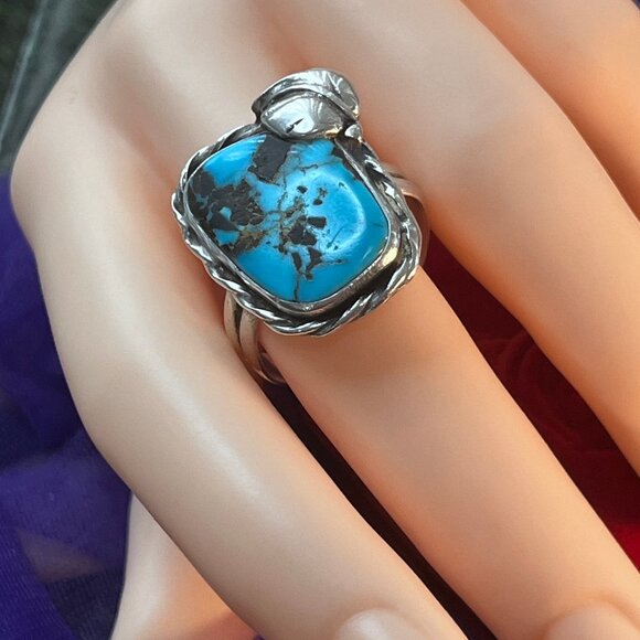 Vintage Kingman Turquoise Navajo Ring for Men Sterling Silver 10 gr  Size 10 - Picture 1 of 8